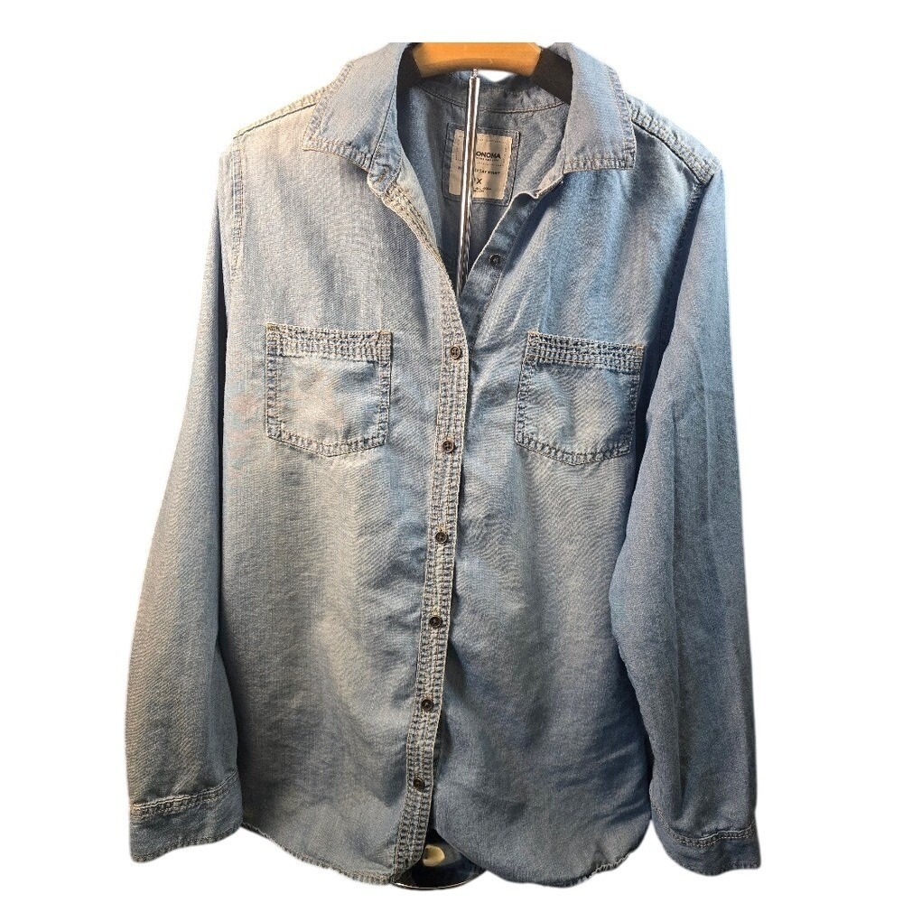 Sonoma Goods For Life Womens 1X Light Wash Denim Everyday Shirt‎ Cotton Lyocell